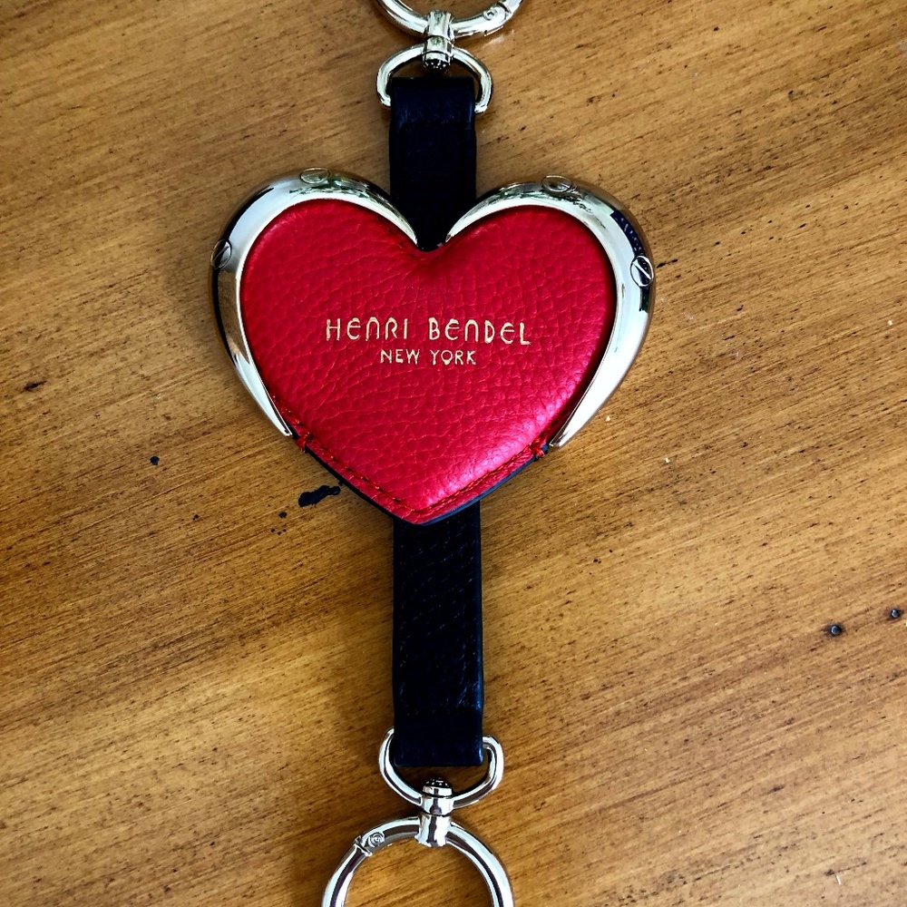 Henri Bendel leather and gold heart shaped purse fob and keychain